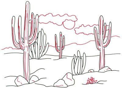 400x294 How To Draw Desert Cacti In Steps Art For The Elementary - Desert Scene Drawing