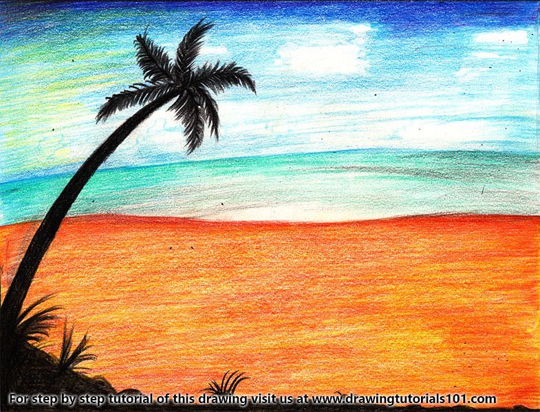 785x600 Learn How To Draw A Desert Palm Tree Scene - Desert Scene Drawing