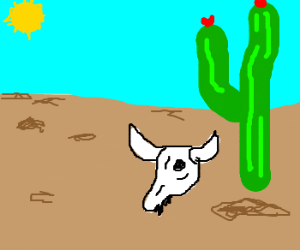 300x250 In The Desert A Cactus And Cow Skull Drawing - Desert Skull Drawing