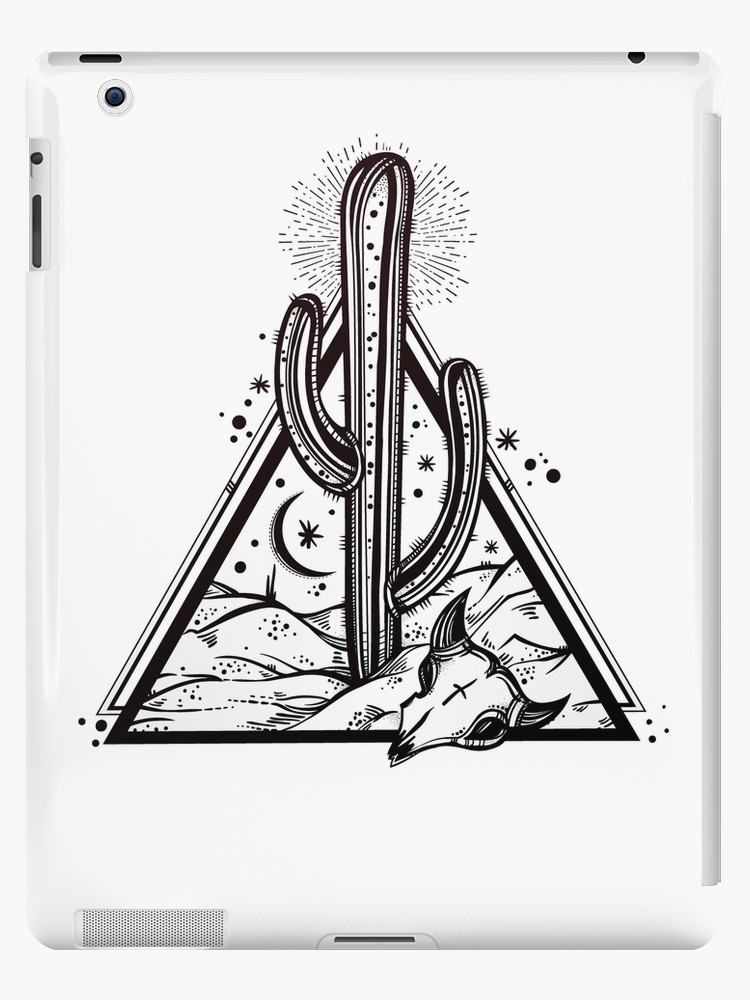 750x1000 Cactus With Cow Skull Desert Scene Inside Sacred Geometry Pyramid - Desert Skull Drawing