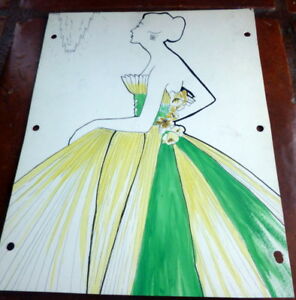 296x300 vintage original fashion evening gowns designer drawing - Designer Drawing