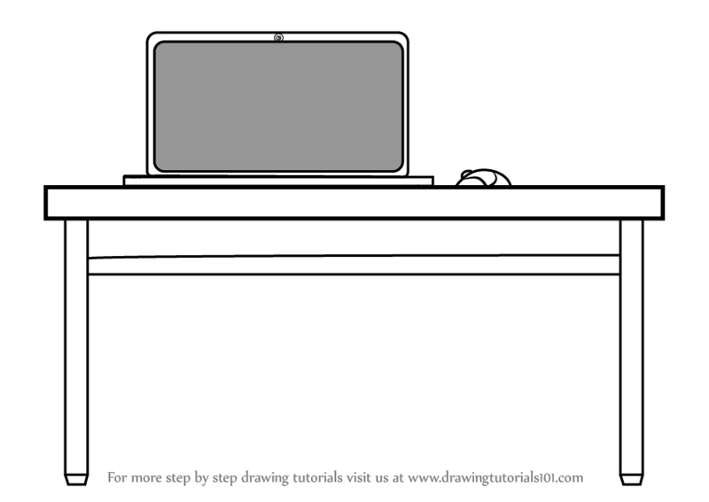 800x567 Learn How To Draw Laptop Desk - Desk Drawing