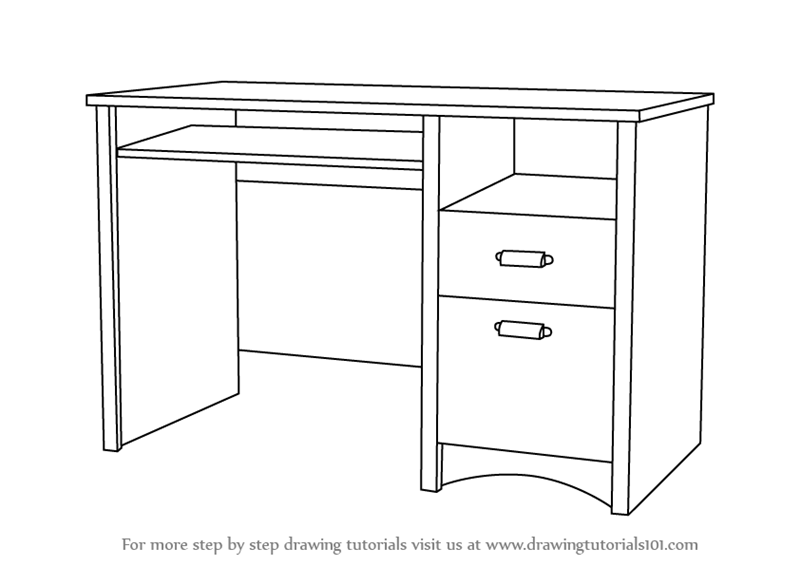 800x566 Learn How To Draw A Computer Desk - Desk Drawing