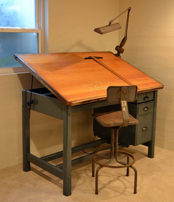 559x648 vintage industrial tilt top drafting desk drawing - Desk Drawing