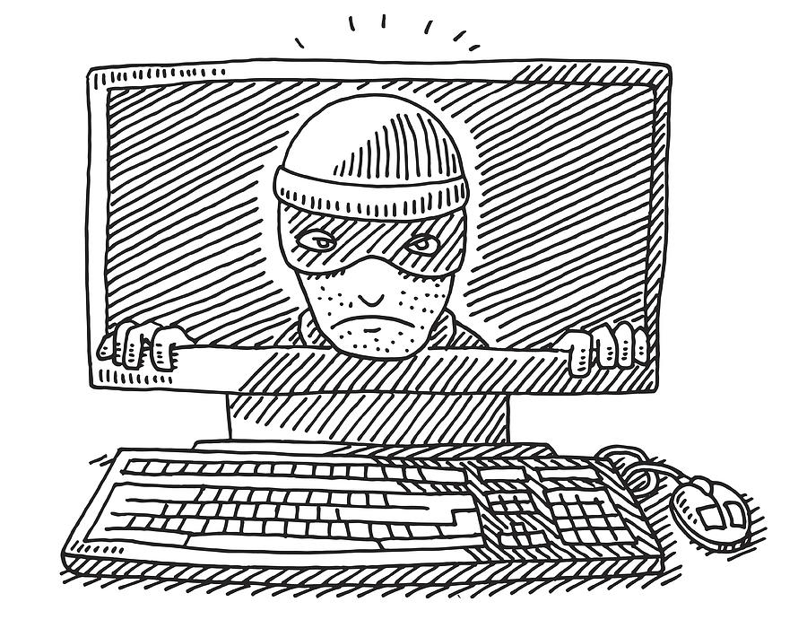 900x700 cyber crime concept desktop computer drawing - Desktop Computer Drawing