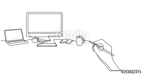 500x264 self drawing line animation of business concept sketch of desktop - Desktop Computer Drawing