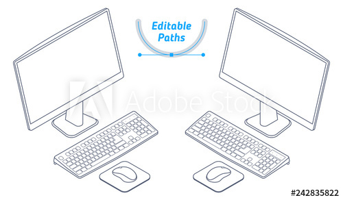 500x292 the isometric wireframe model of office desktop computer - Desktop Computer Drawing