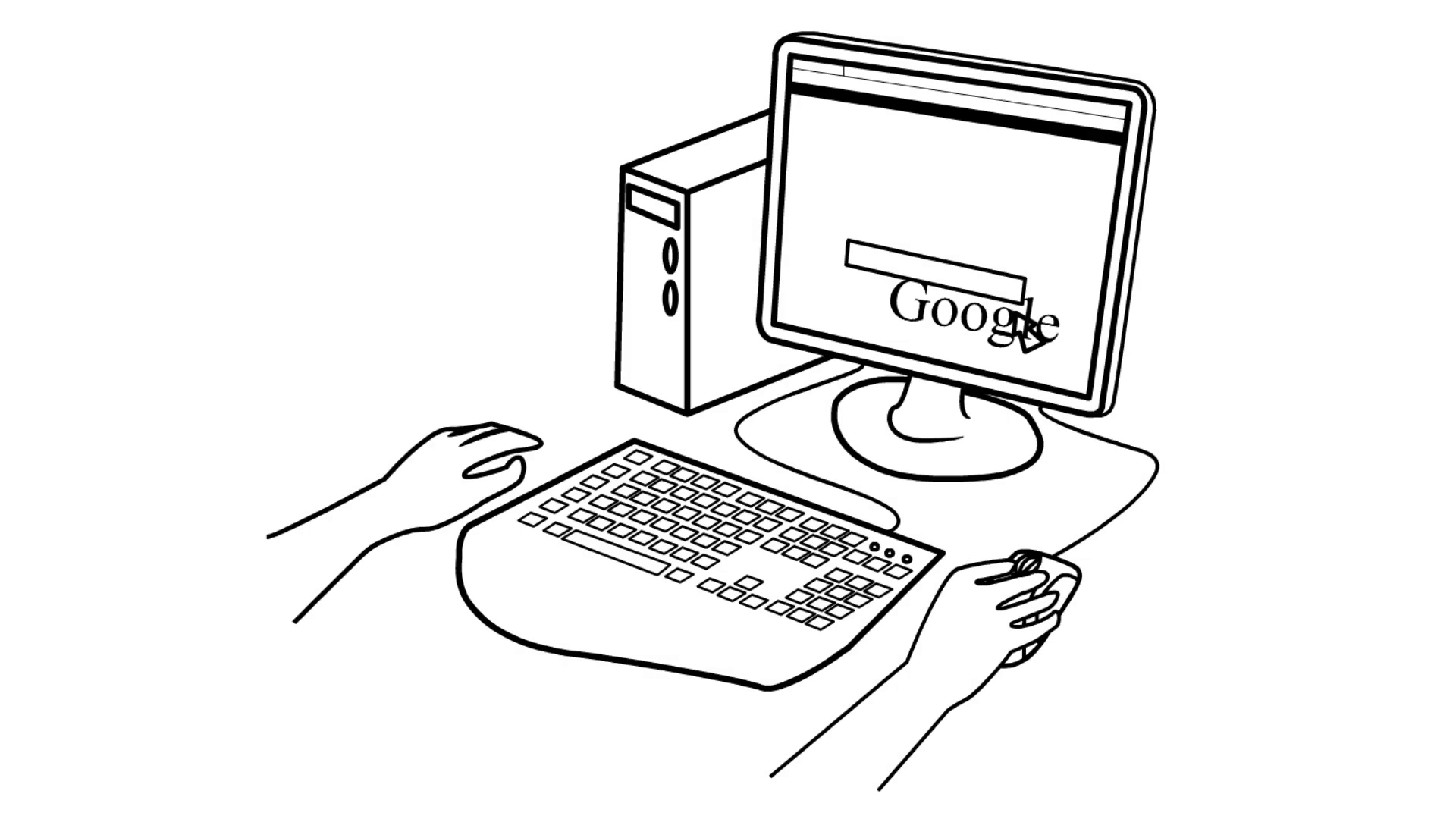 1920x1080 two hands working on desktop computer line drawing illustration - Desktop Computer Drawing