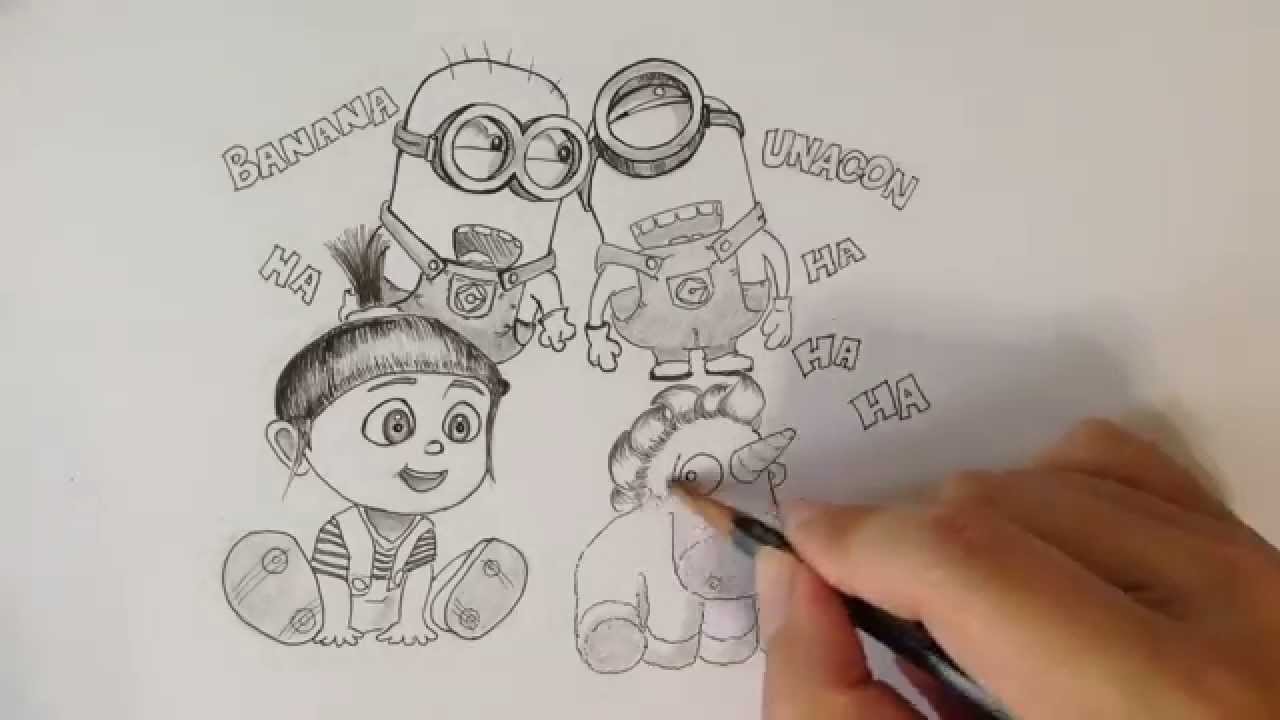 1280x720 Drawing Minions, Agnes And Unicorn From Despicable Me - Despicable Me Agnes Drawing