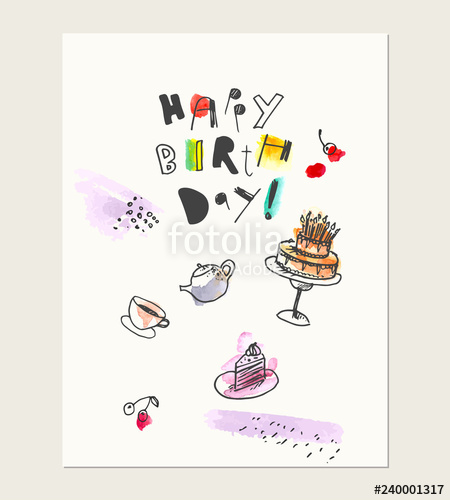 450x500 Hand Drawn Ink And Watercolor Card Wirh Lettering And Sweet - Dessert Drawings