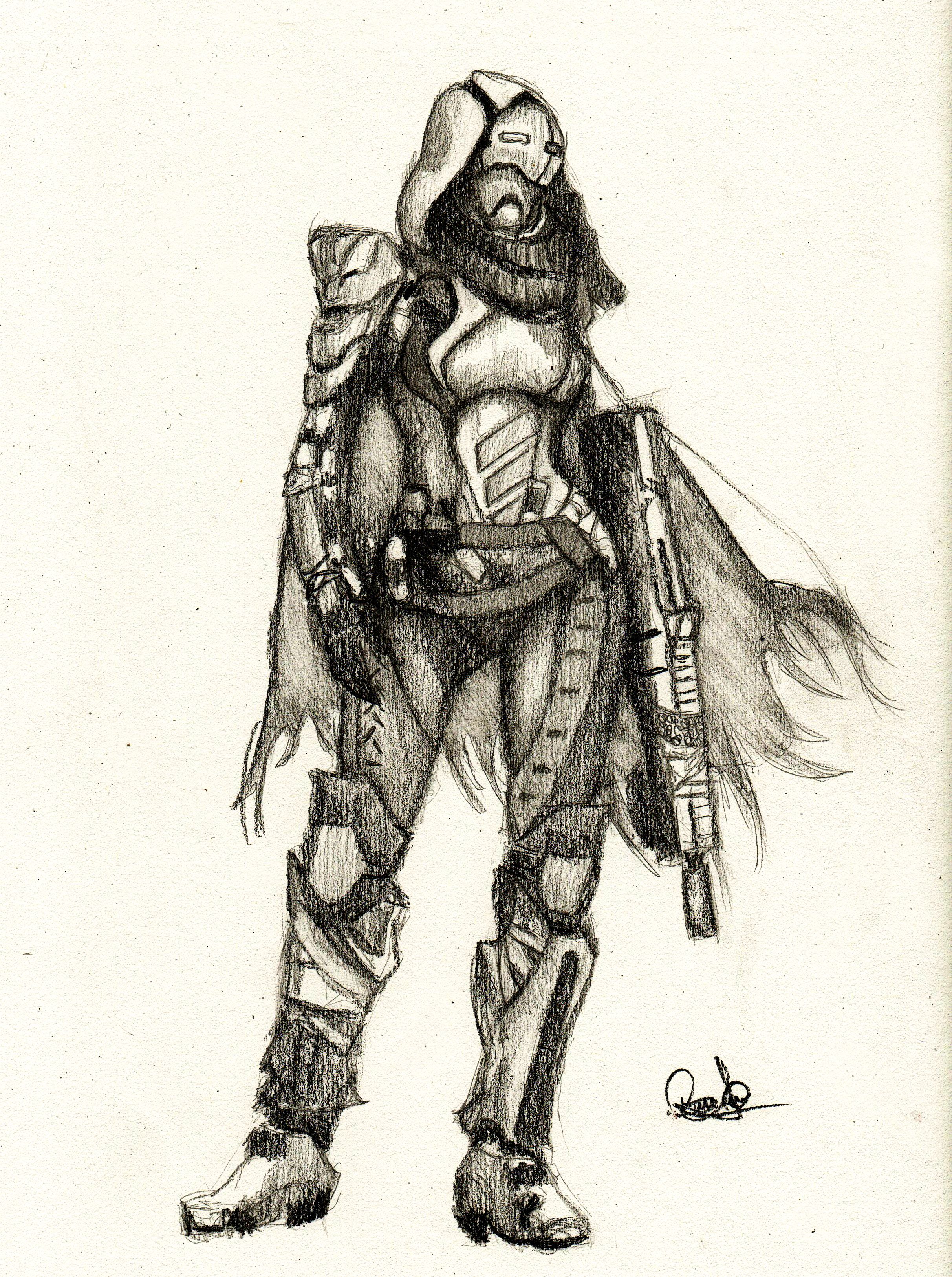 2424x3251 destiny female hunter drawing in graphite lb paper - Destiny Drawing