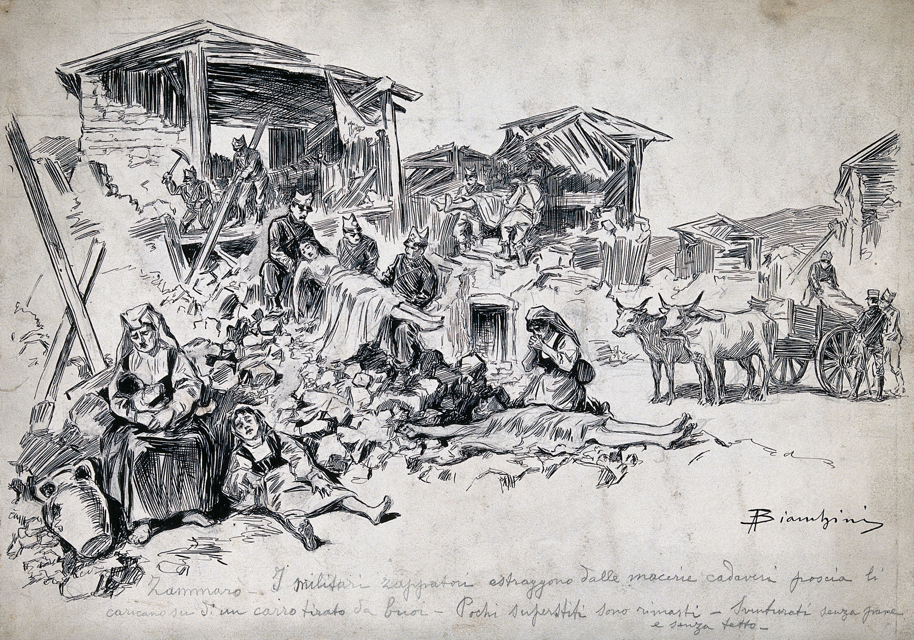 3189x2234 calabria sappers removing bodies from dwellings - Destroyed House Drawing