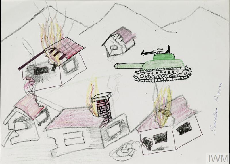 800x569 child's drawing of a tank destroying houses imperial war museums - Destroyed House Drawing