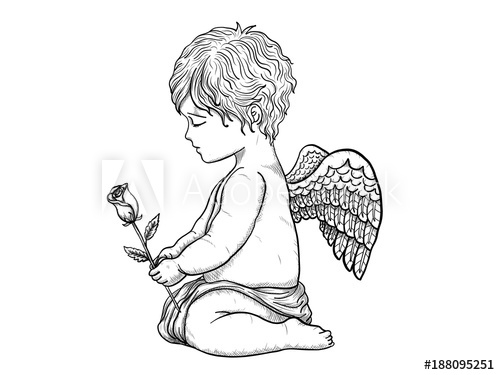500x375 cupid art highly detailed in line art style cupid vector - Detailed Angel Drawing