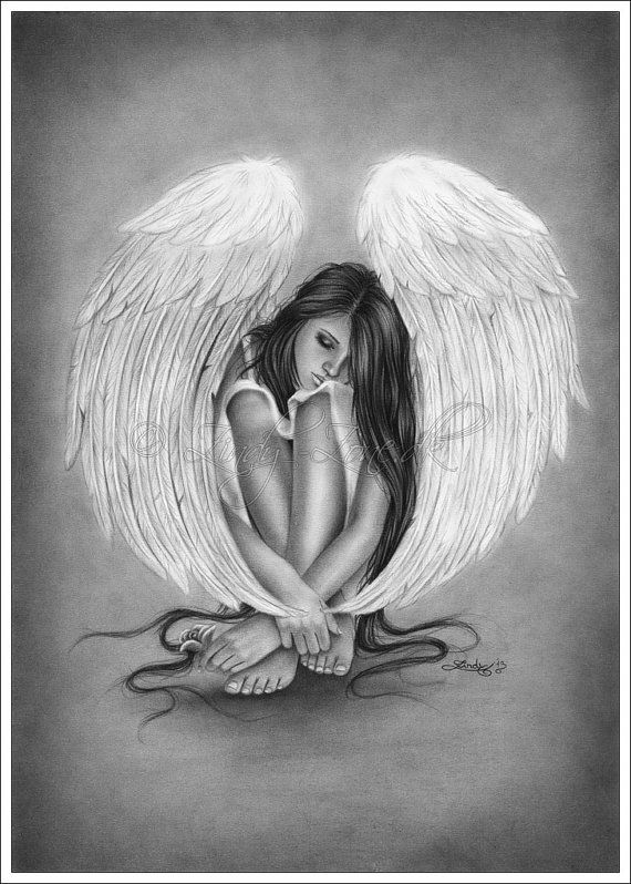 570x798 gone too soon angel wings beauty rose art print emo fantasy girl - Detailed Angel Drawing
