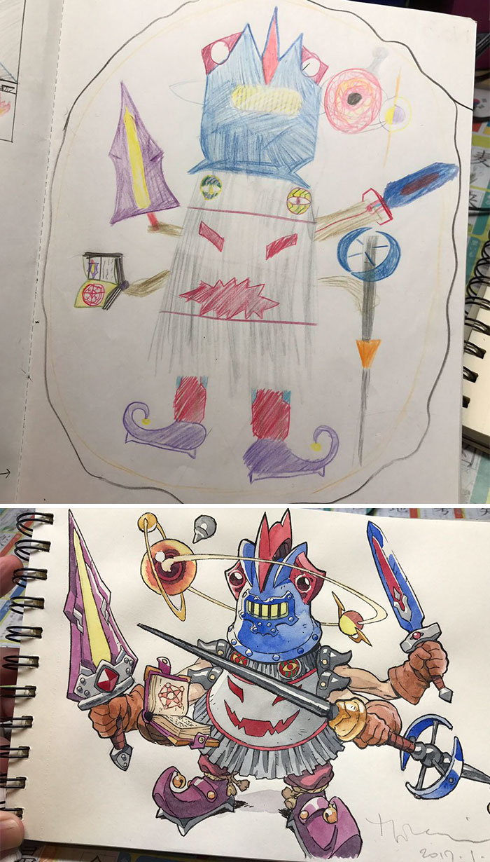 700x1230 dad turns sons' doodles into detailed anime characters - Detailed Anime Drawings