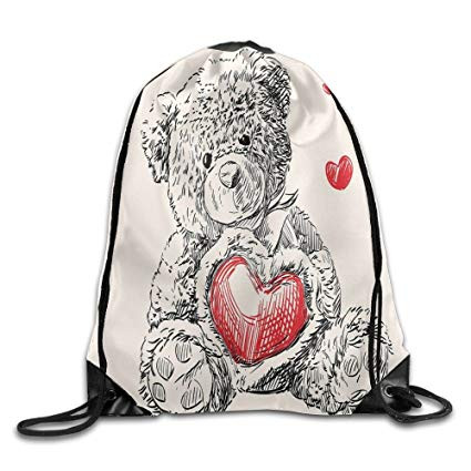 425x425 Teddy Bear Drawing With Heart Doodle Curtains Panels Set - Detailed Heart Drawing