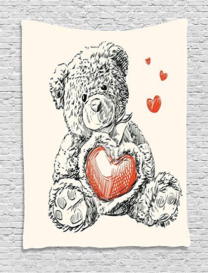 420x550 ambesonne doodle tapestry, detailed teddy bear drawing - Detailed Heart Drawing