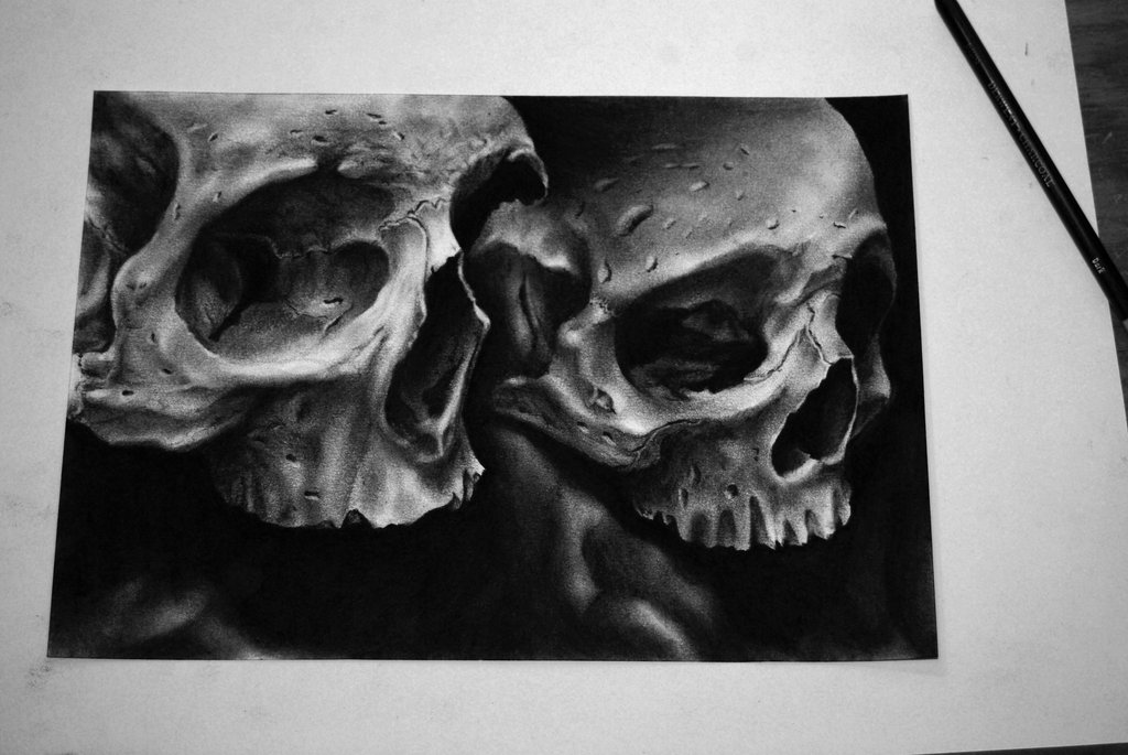 1024x685 Skull Art Drawings Group With Items - Detailed Skull Drawing