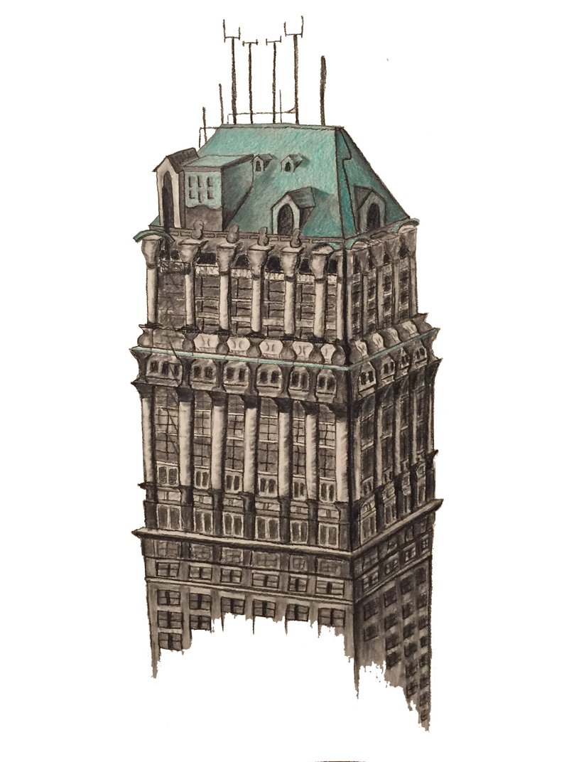 794x1072 book tower drawing print detroit art etsy - Detroit Drawing