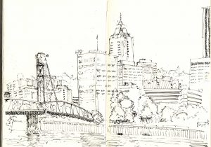 300x210 Detroit Skyline Pencil Sketch Philadelphia Skyline Charcoal - Detroit Skyline Drawing