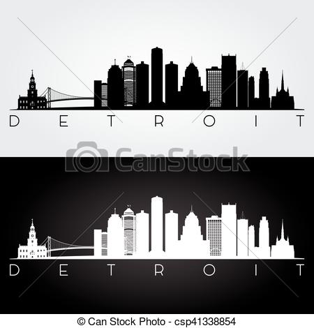 450x470 detroit skyline silhouette detroit usa skyline and landmarks - Detroit Skyline Drawing