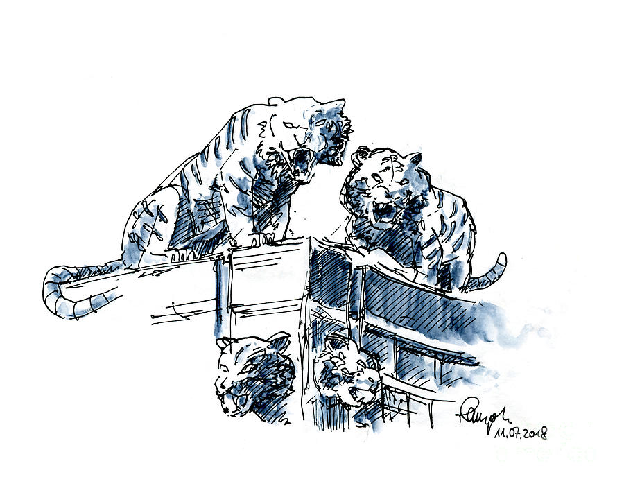 900x701 detroit tigers stadium ink drawing and watercolor drawing - Detroit Tigers Drawing