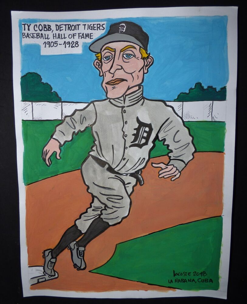 813x1000 original cuban drawing ty cobb baseball hall of fame detroit - Detroit Tigers Drawing