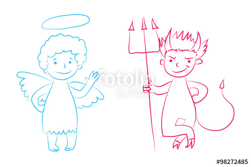500x334 Angel And Devil Vector Illustration - Devil And Angel Drawing