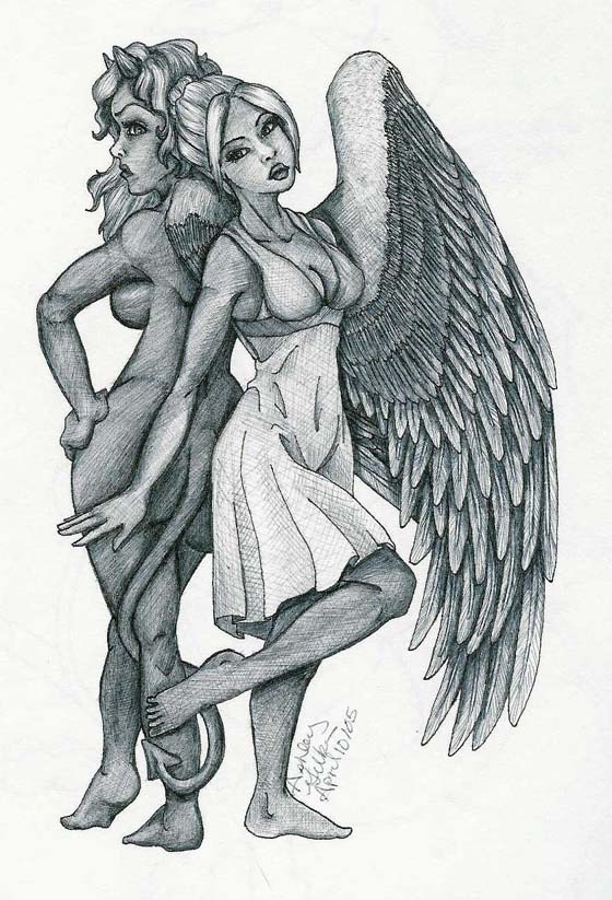 560x823 Unique Angel Devil Tattoo Design - Devil And Angel Drawing