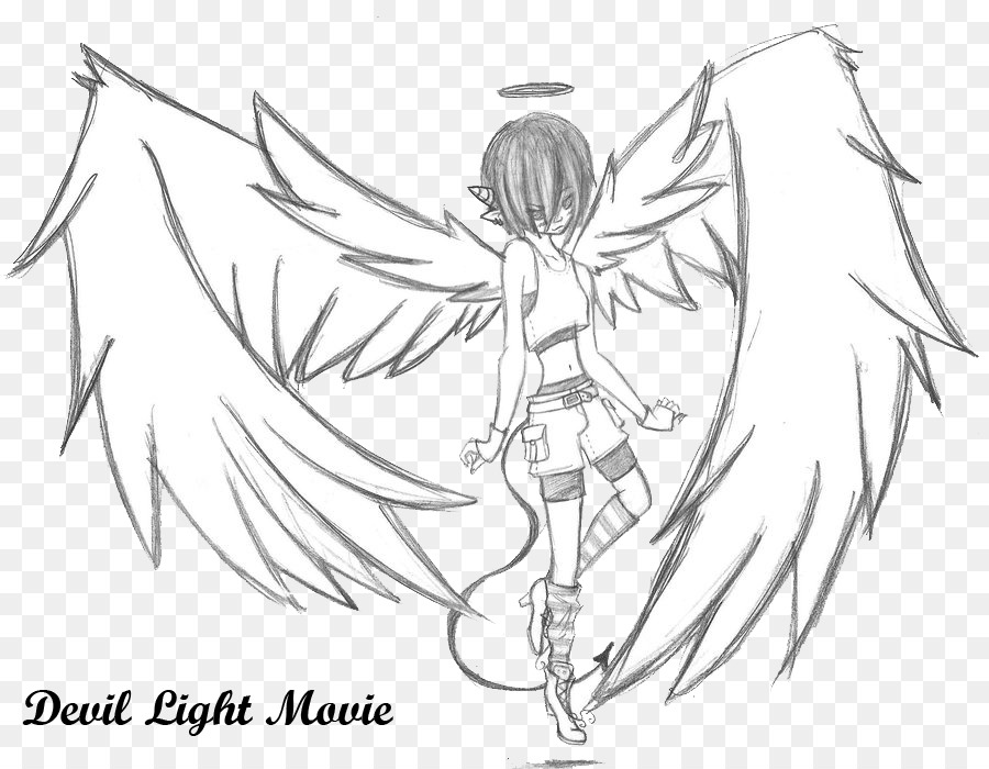 900x700 Demon Drawing Angelic For Free Download - Devil And Angel Drawing
