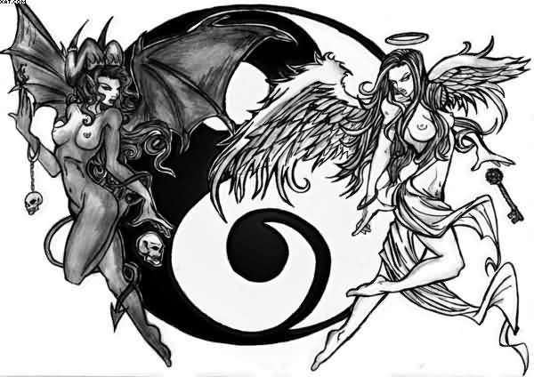 600x424 devil angel ying yang tattoo graphic tattoo ideas - Devil Angel Drawing