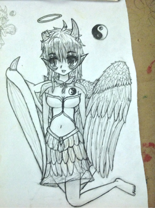 320x429 Devilangel Drawings On Paigeeworld Pictures Of Devilangel - Devil Angel Drawing