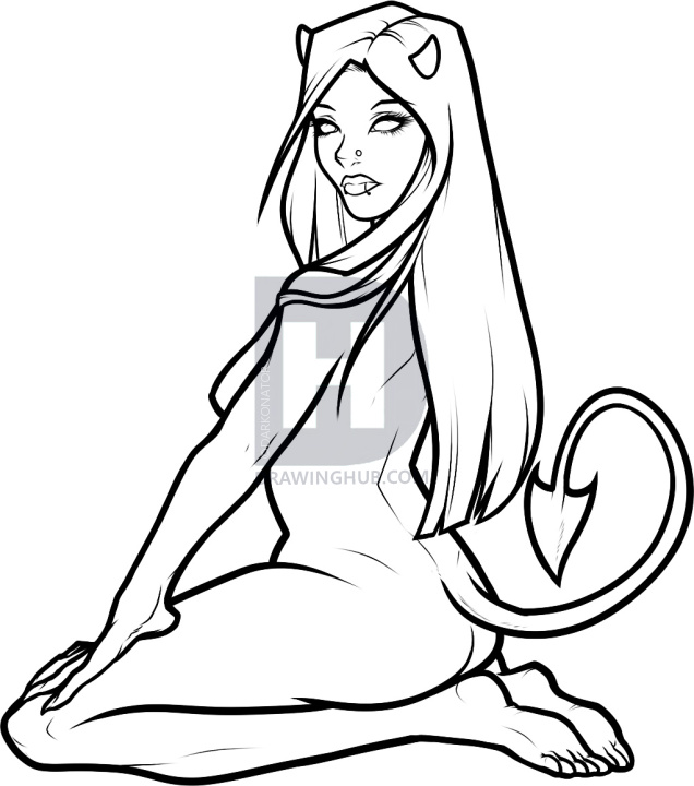 636x720 how to draw a devil girl, devil girl, step - Devil Drawing