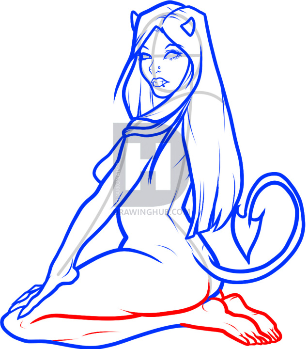 636x720 how to draw a devil girl, devil girl, step - Devil Drawing Images