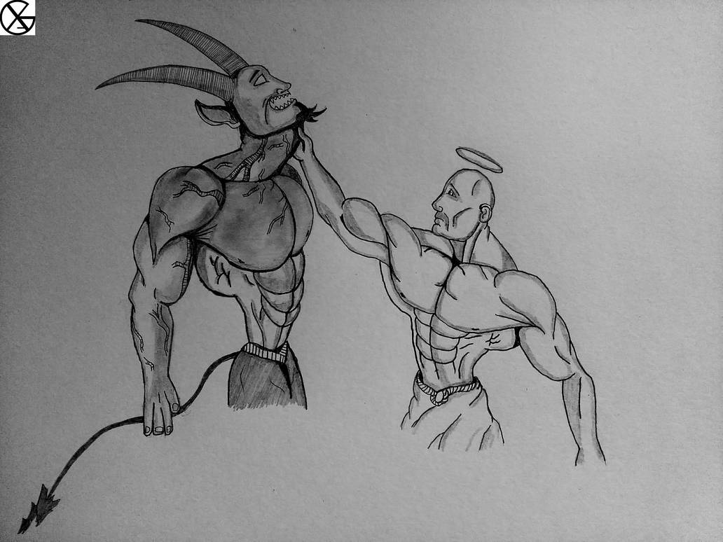 1032x774 Angel Vs Devil Drawing - Devil Drawing Images