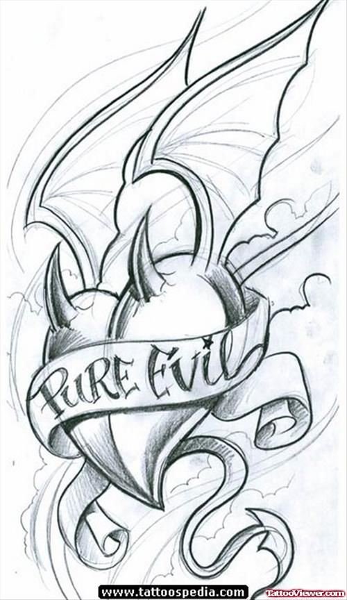 500x864 pure evil banner and winged devil heart tattoo design tattoo - Devil Heart Drawing