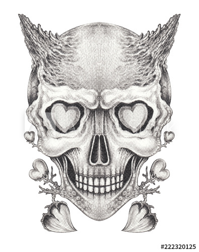 395x500 Art Surreal Devil Skull Tattoo Hand Pencil Drawing On Paper - Devil Skull Drawing