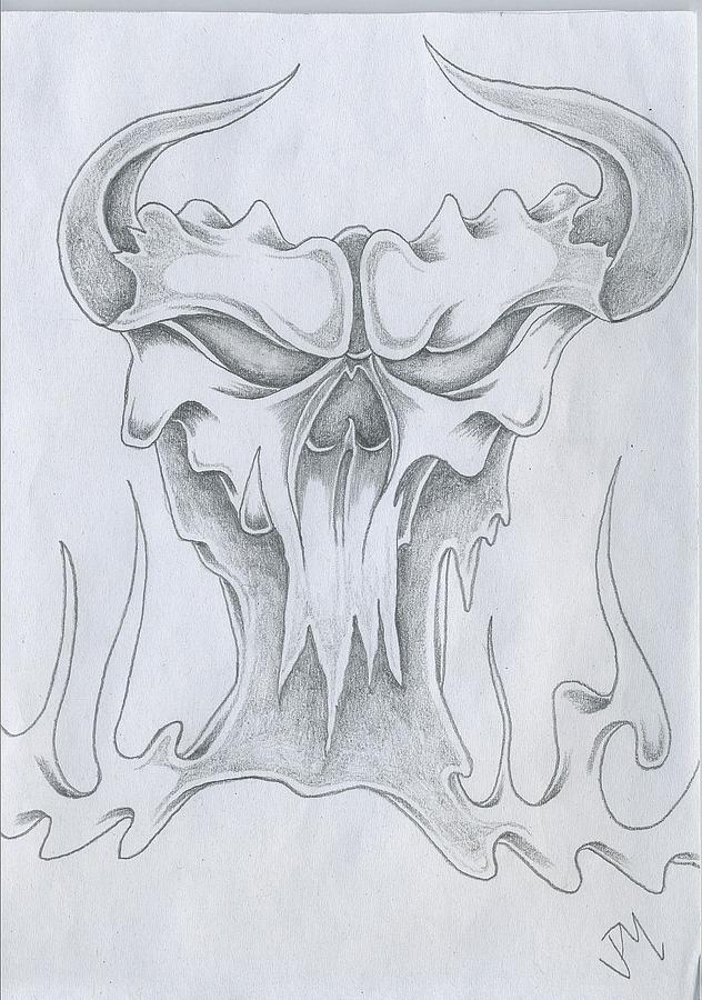 632x900 Horned Devil Skull Drawing - Devil Skull Drawing