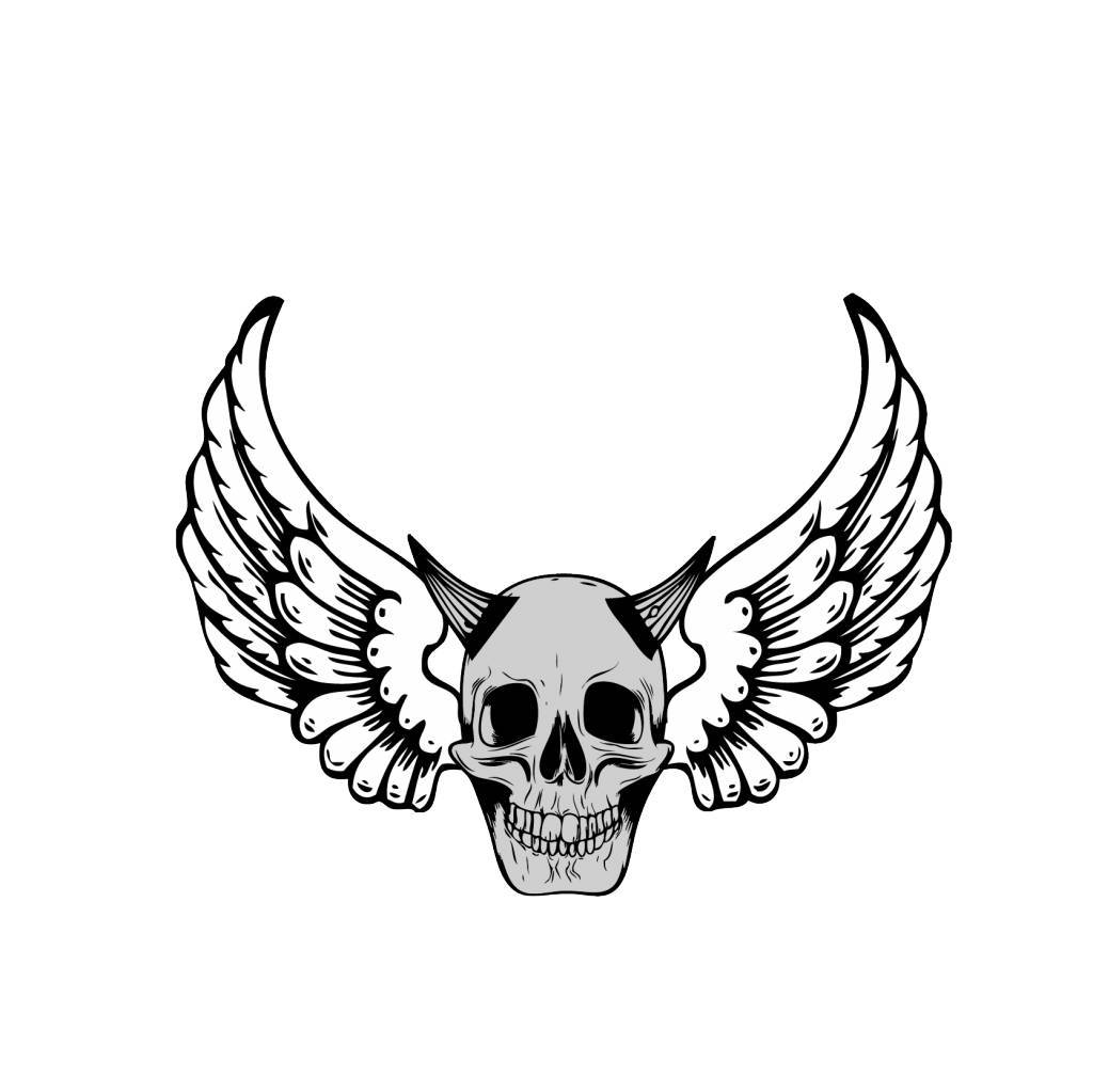 1024x1023 Old School Devil Skull With Angel Wings - Devil Skull Drawing
