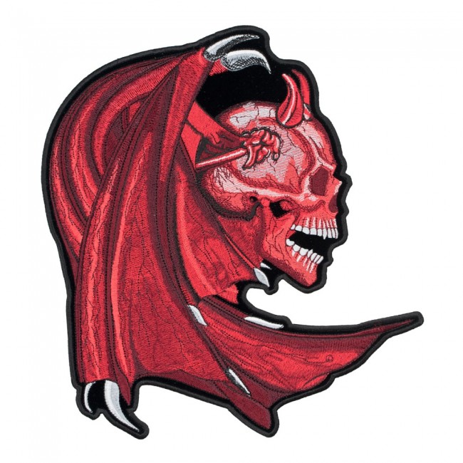 650x650 winged red devil skull patch biker back patches - Devil Skull Drawing