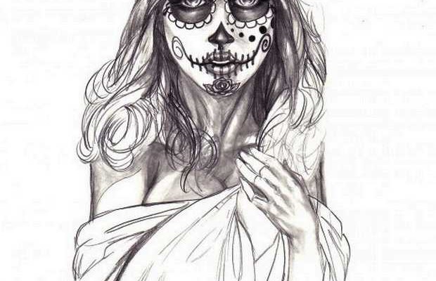 620x400 Sugar Skull Lady Drawing Dia De Los Muertos Or Day Of The Dead Is - Dia De Los Muertos Drawings