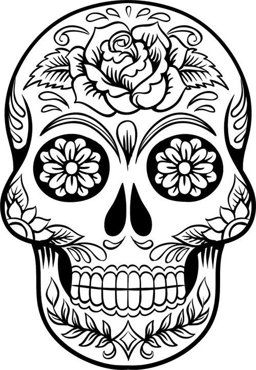 500x722 Extra Large Sugar Skull Version Wall Vinyl Decal - Dia De Los Muertos Skull Drawing