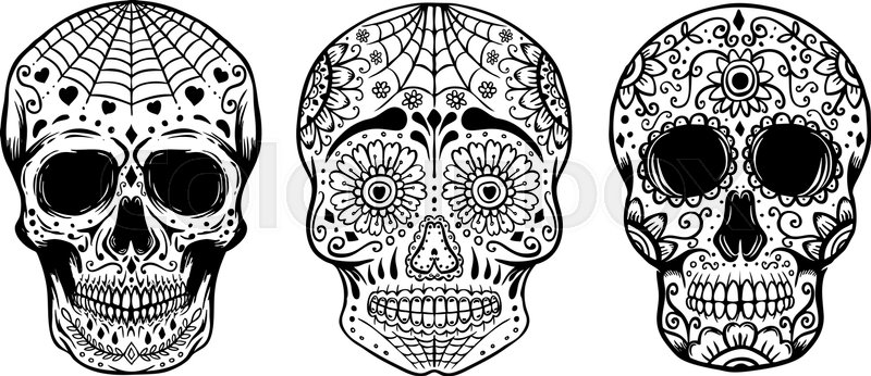 800x346 Set Of Hand Drawn Sugar Skulls Stock Vector Colourbox - Dia De Los Muertos Skull Drawing