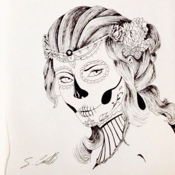 350x350 Artfido Buy Art Online Dia De Los Muertos Calavera Skull Woman - Dia De Los Muertos Skull Drawing