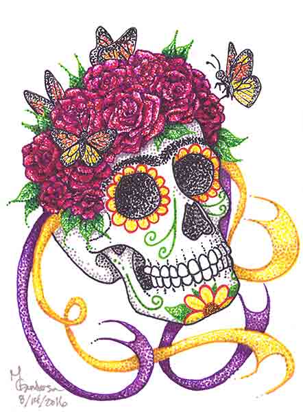 442x600 Day Of The Dead Greeting Cards For Sale - Dia De Los Muertos Skull Drawing