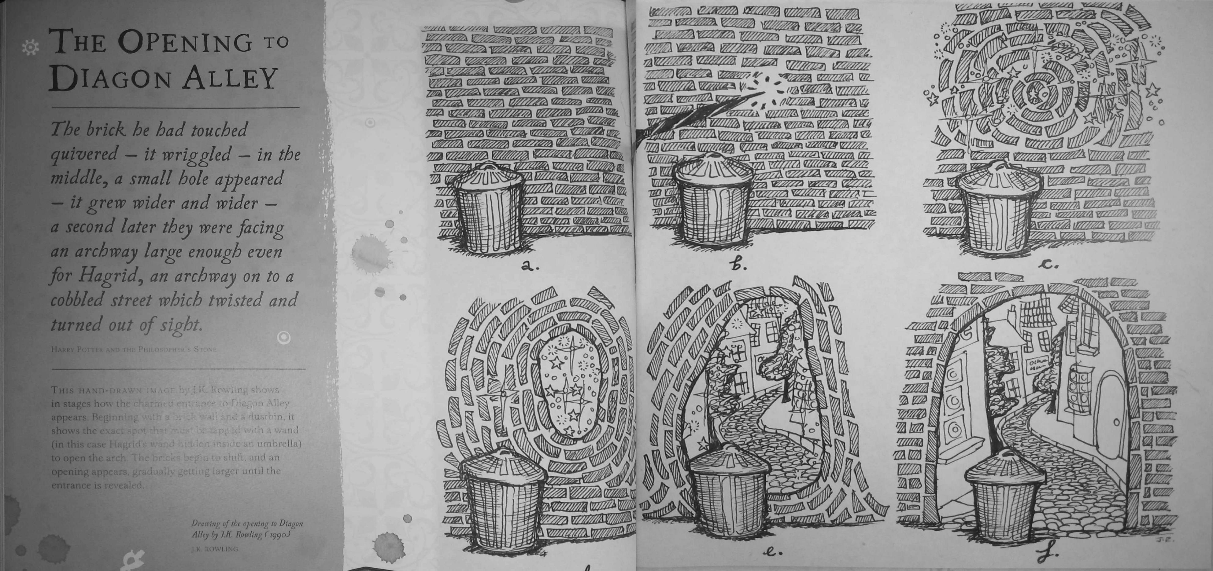3967x1869 drawing of the opening to diagon alley rowlingwritings - Diagon Alley Drawing