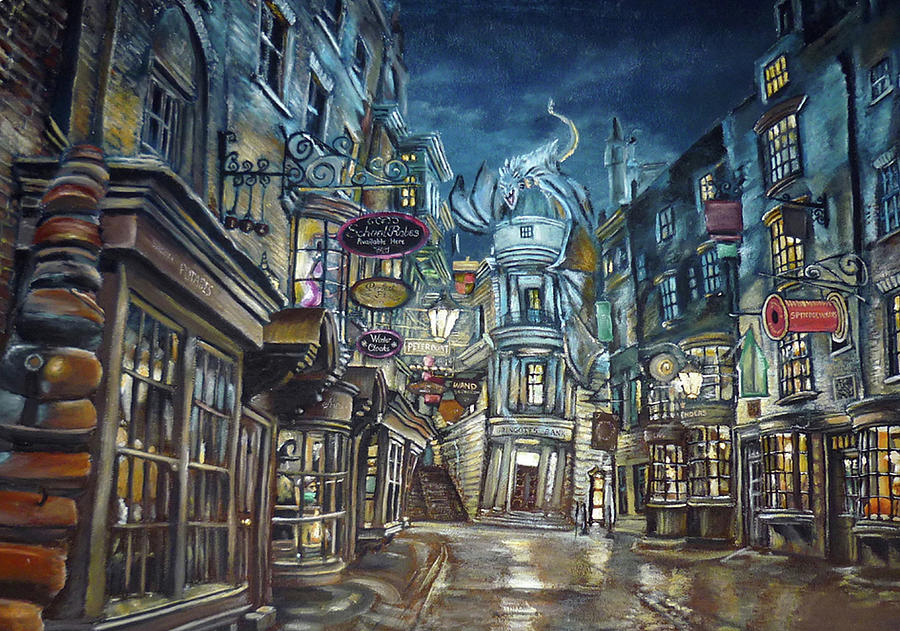 900x631 hogwarts diagon alley digital art - Diagon Alley Drawing