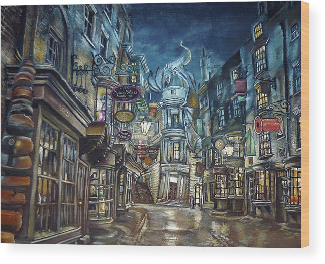 643x523 hogwarts diagon alley wood print - Diagon Alley Drawing