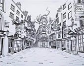 170x135 items similar to original drawing of diagon alley on etsy - Diagon Alley Drawing